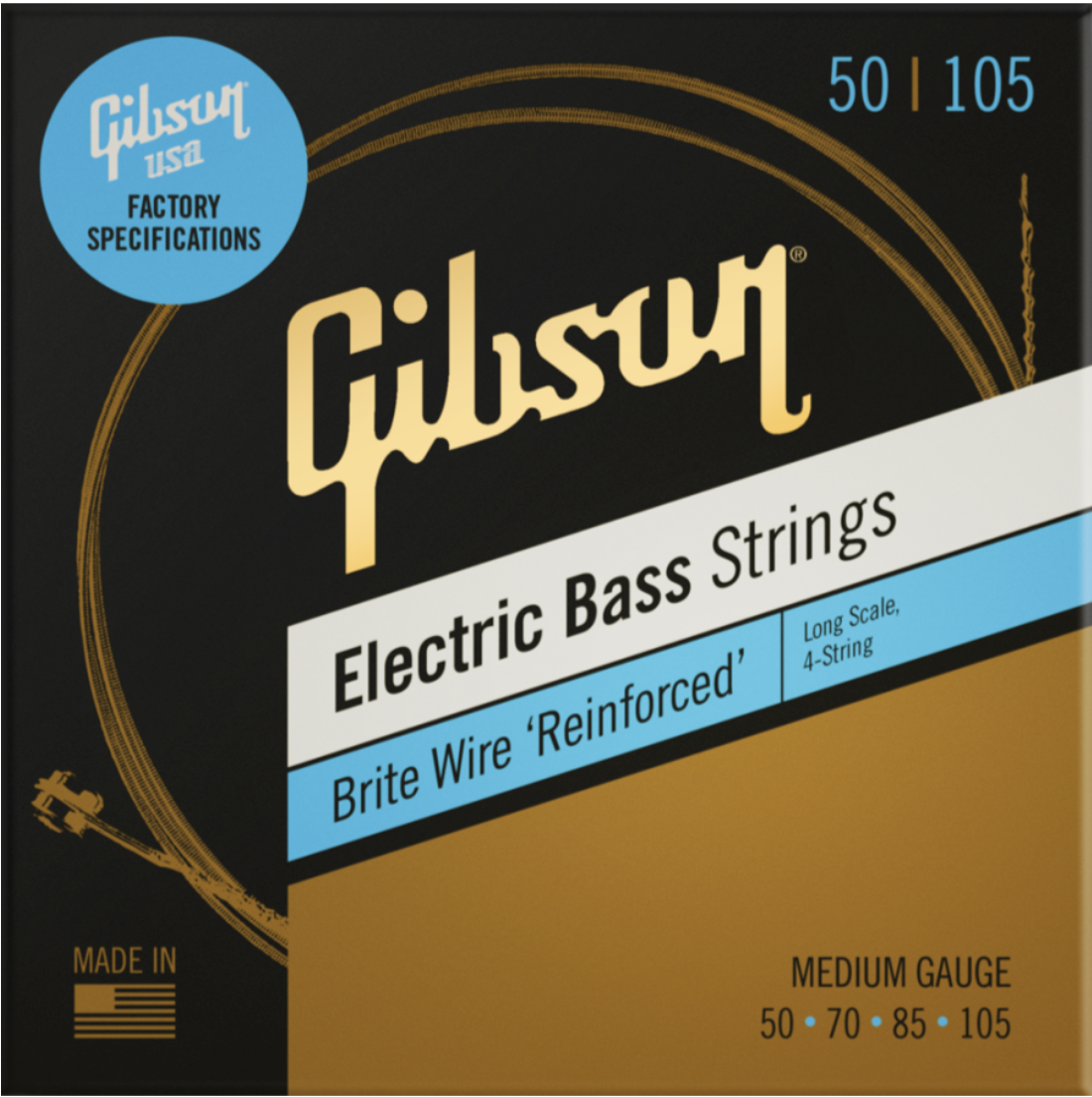 50-105 Long Scale Brite Wire Electric Bass Strings, 4-String, Roundwound Medium