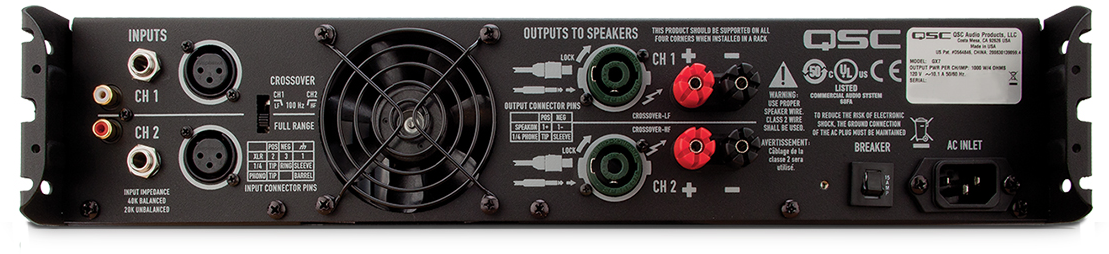 2 channels, 500 watts/ch at 8Ω, 700 watts/ch at 4Ω