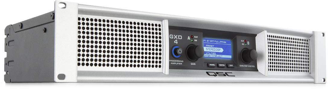 Professional power amplifier with DSP, 2 channels, 400 watts/ch at 8Ω