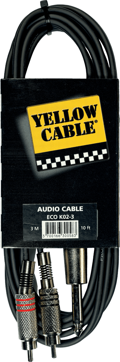 2 x rca to 1/4 jack cable 9ft/3m