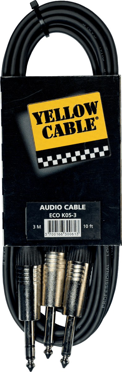 2 x 1/4 jack to 1/4 jack TRS cable 10ft/3m