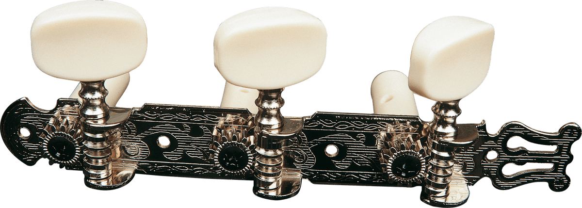 Platinum nickel machine heads with lyre - Plastic buttons - 2 set 3 in a row.