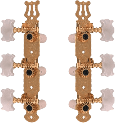 Gold machine heads with lyre - pearly buttons - 2 set 3 in a row