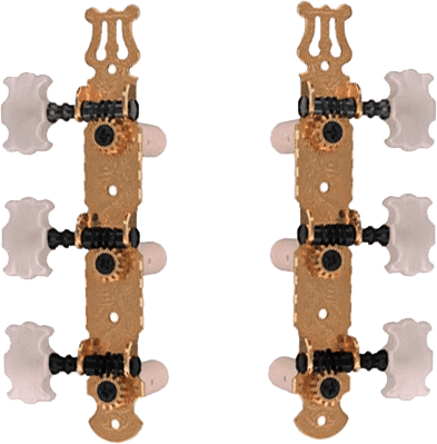 Gold machine heads with lyre - pearly buttons - 2 set 3 in a row